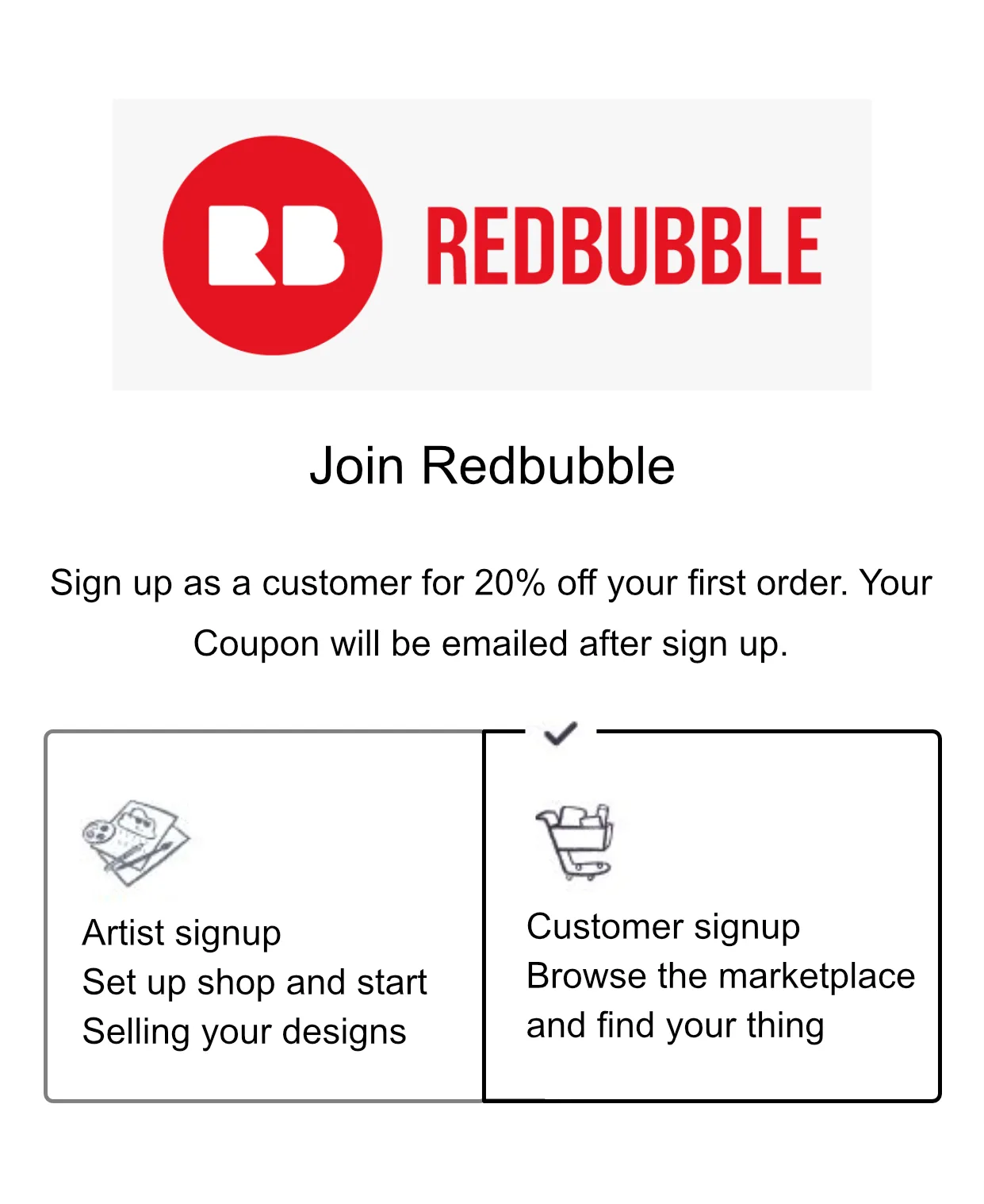 REDBUBBLE SIGN UP APPLICATION sin